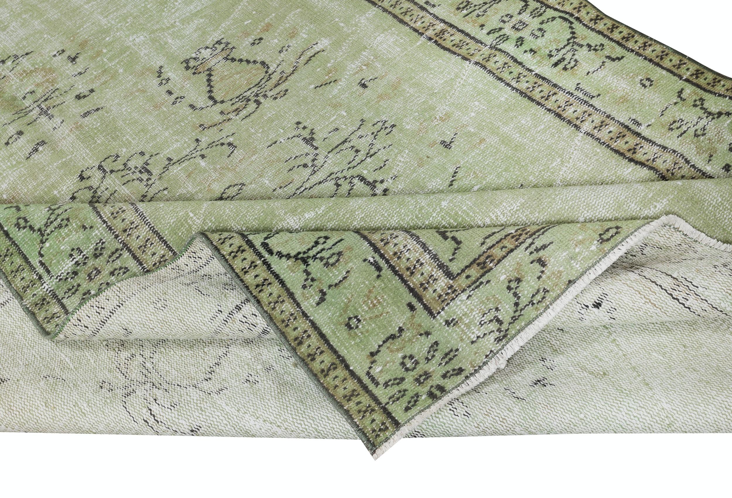 Hand-Knotted 5.3x8.3 Ft Green Color Handmade Turkish Wool Area Rug for Modern Interiors For Sale