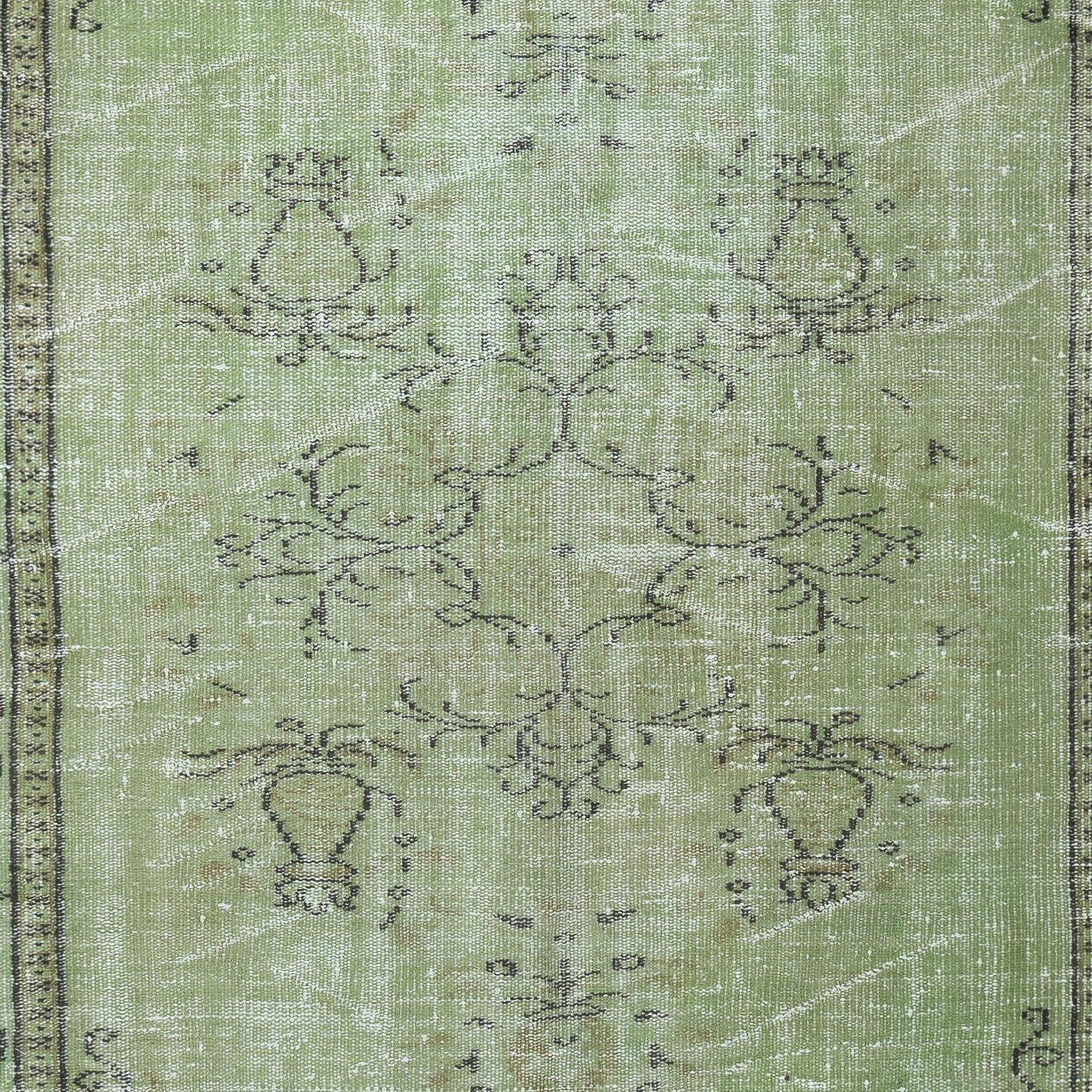 Mid-20th Century 5.3x8.3 Ft Green Color Handmade Turkish Wool Area Rug for Modern Interiors For Sale