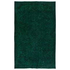 Tappeto per l'area dell'Anatolia centrale 5.3x8.3 Ft fatto a mano in verde foresta, Tappeto moderno