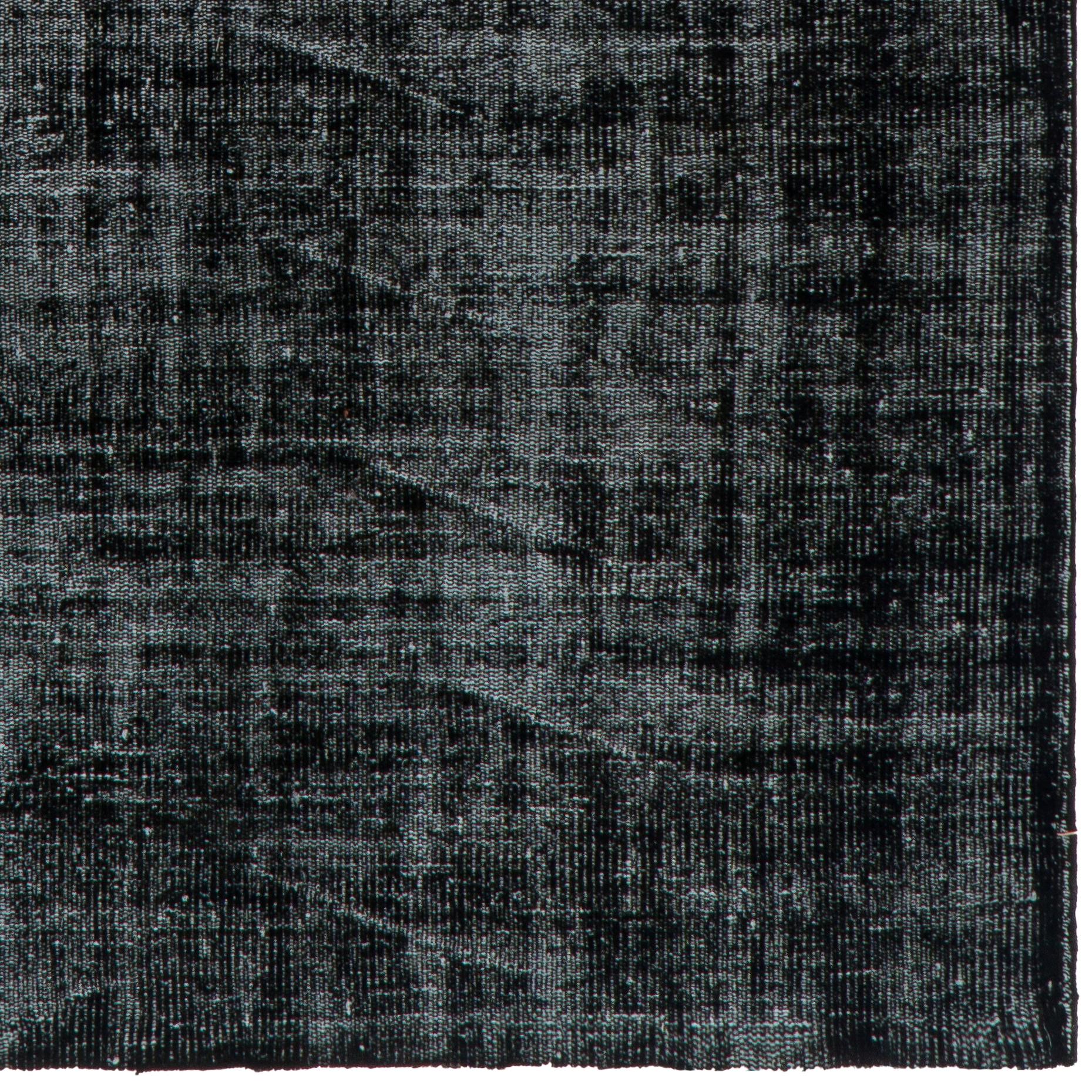 Mid-20th Century 5.3x8.3 Ft Modern Handknotted Turkish Plain Area Rug Over-Dyed in Black Color For Sale