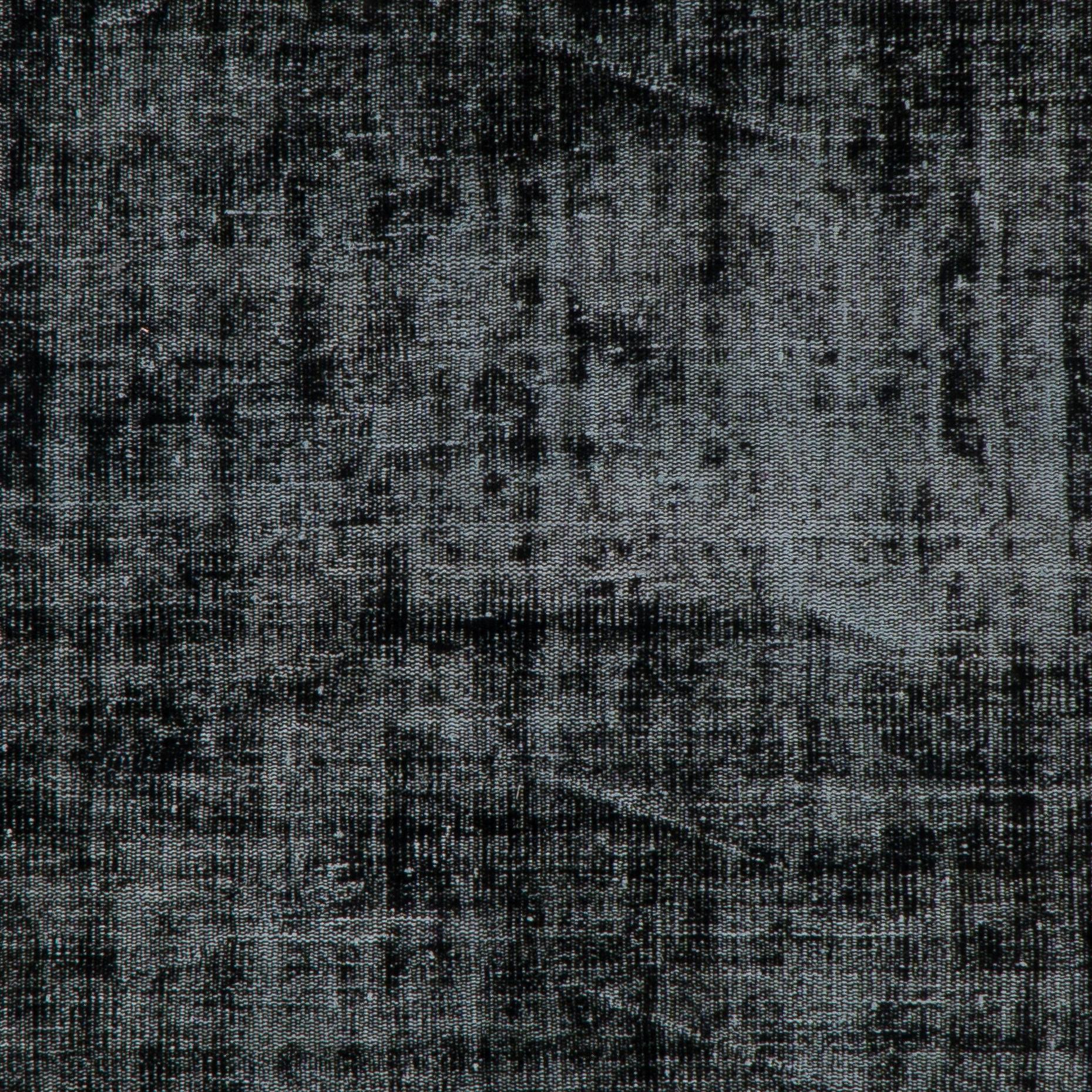 Wool 5.3x8.3 Ft Modern Handknotted Turkish Plain Area Rug Over-Dyed in Black Color For Sale