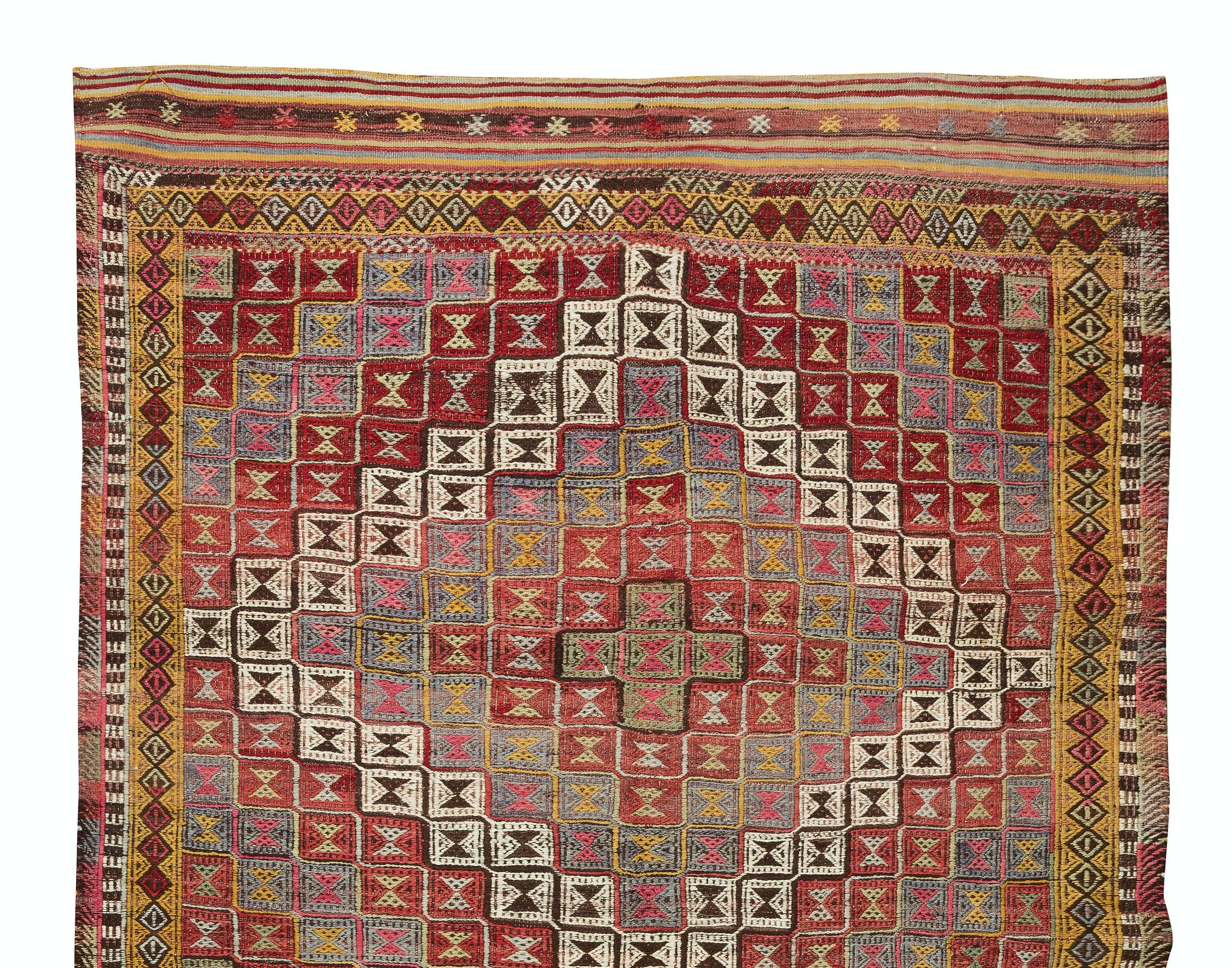 5.3x8,3 Ft Einzigartiger geometrischer trkischer Jijim-Kelim-Teppich aus Wolle (Handgewebt) im Angebot