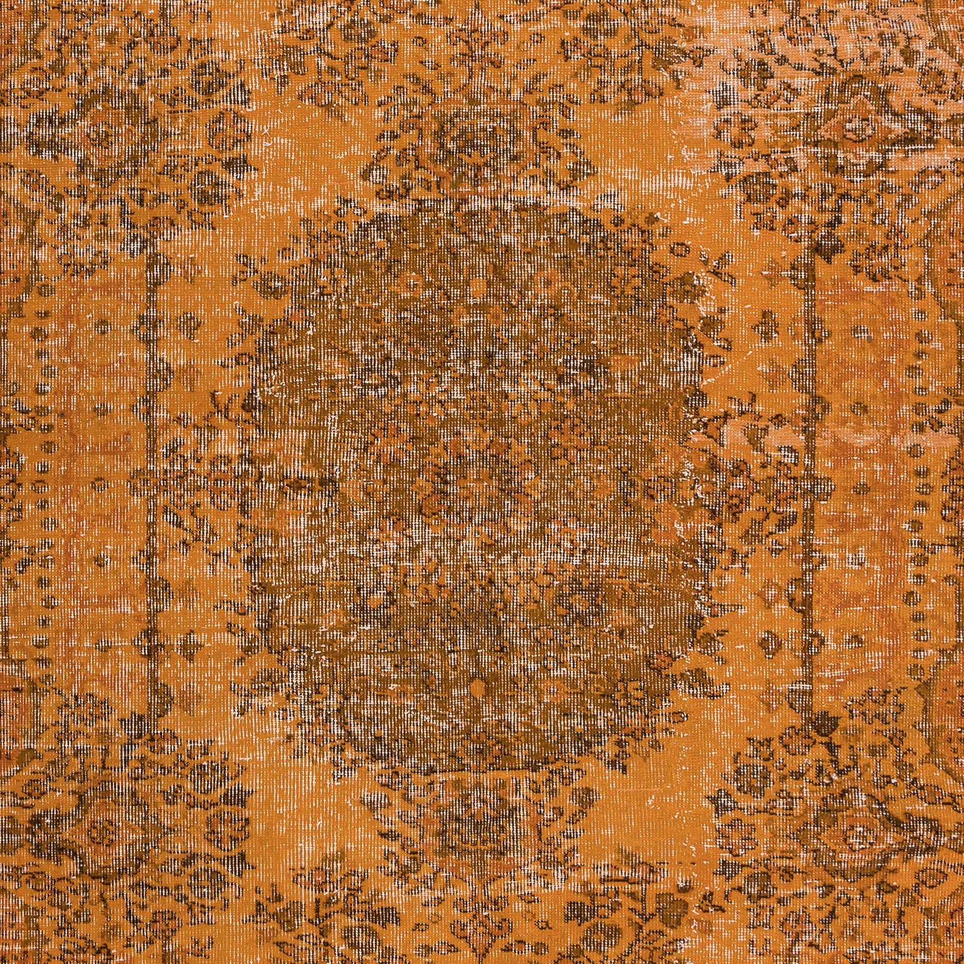 Modern 5.3x8.4 Ft Handmade Turkish Wool Area Rug ReDyed in Orange with Medallion Design For Sale