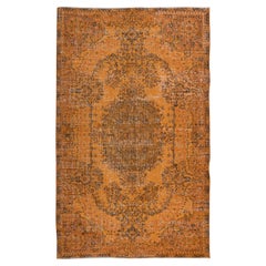 Handgefertigter türkischer Wollteppich 5.3x8.4 Ft ReDyed in Orange mit Medaillon-Design