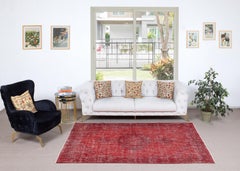 5.3x8.4 Ft Red Overdyed Handmade Rug. Vintage Turkish Area Rug for Living Room