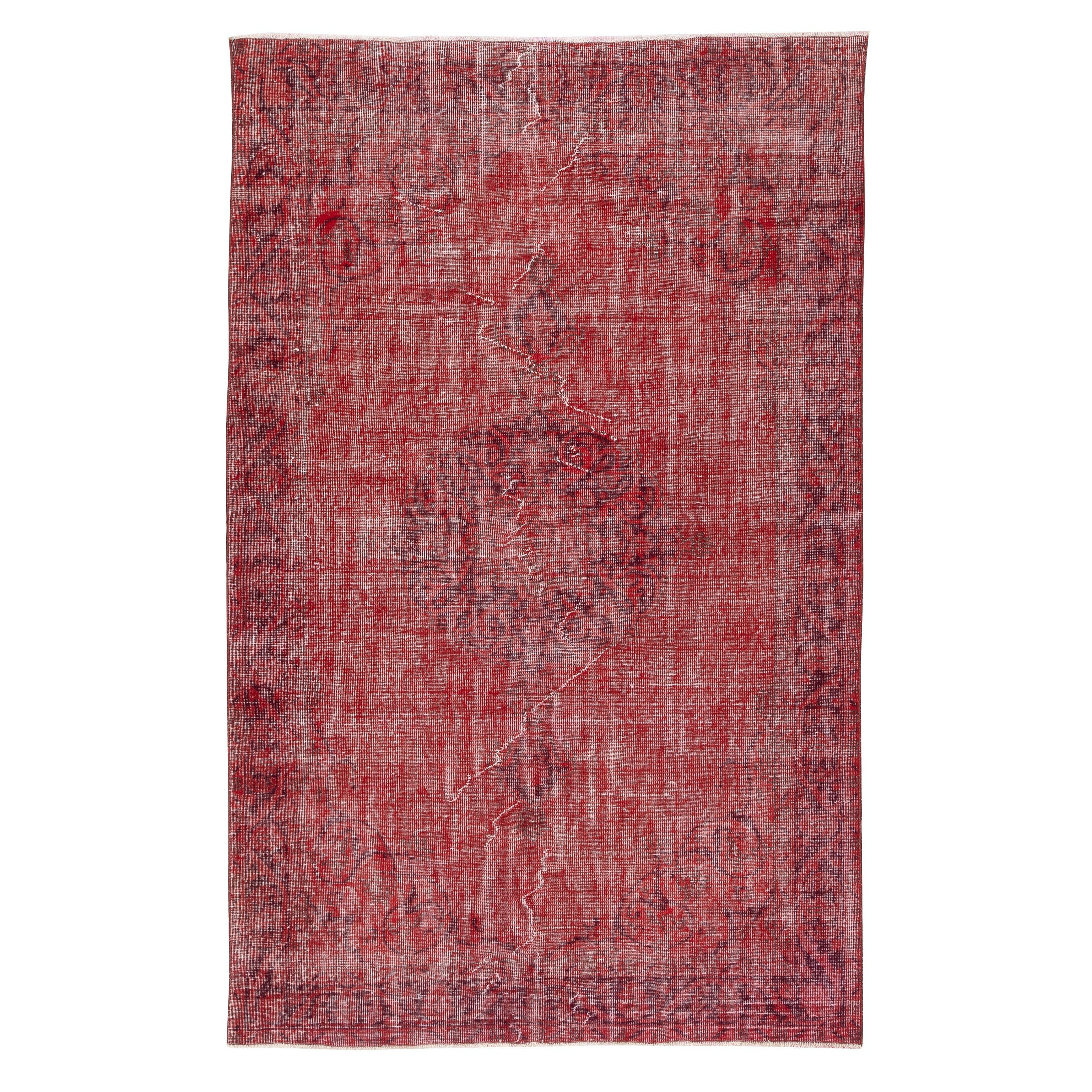 5.3x8.4 Ft Red Overdyed Handgemachter Teppich. Vintage Turkish Area Rug für Wohnzimmer