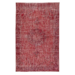 5.3x8.4 Ft Red Overdyed Handgemachter Teppich. Vintage Turkish Area Rug für Wohnzimmer