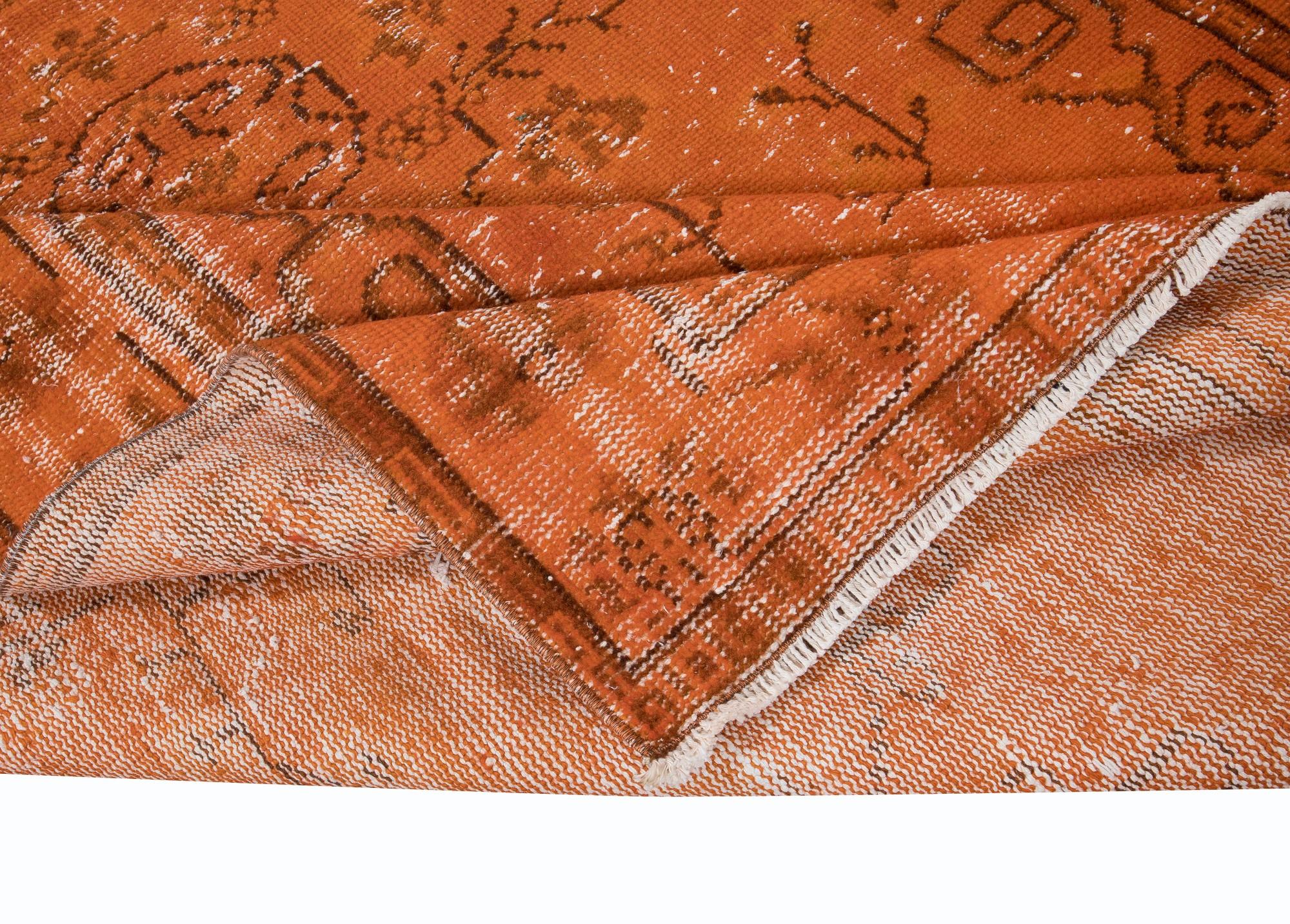 Modern 5.3x8.5 Ft Decorative Orange Handmade Room Size Rug, Upcycled Turkish Carpet For Sale