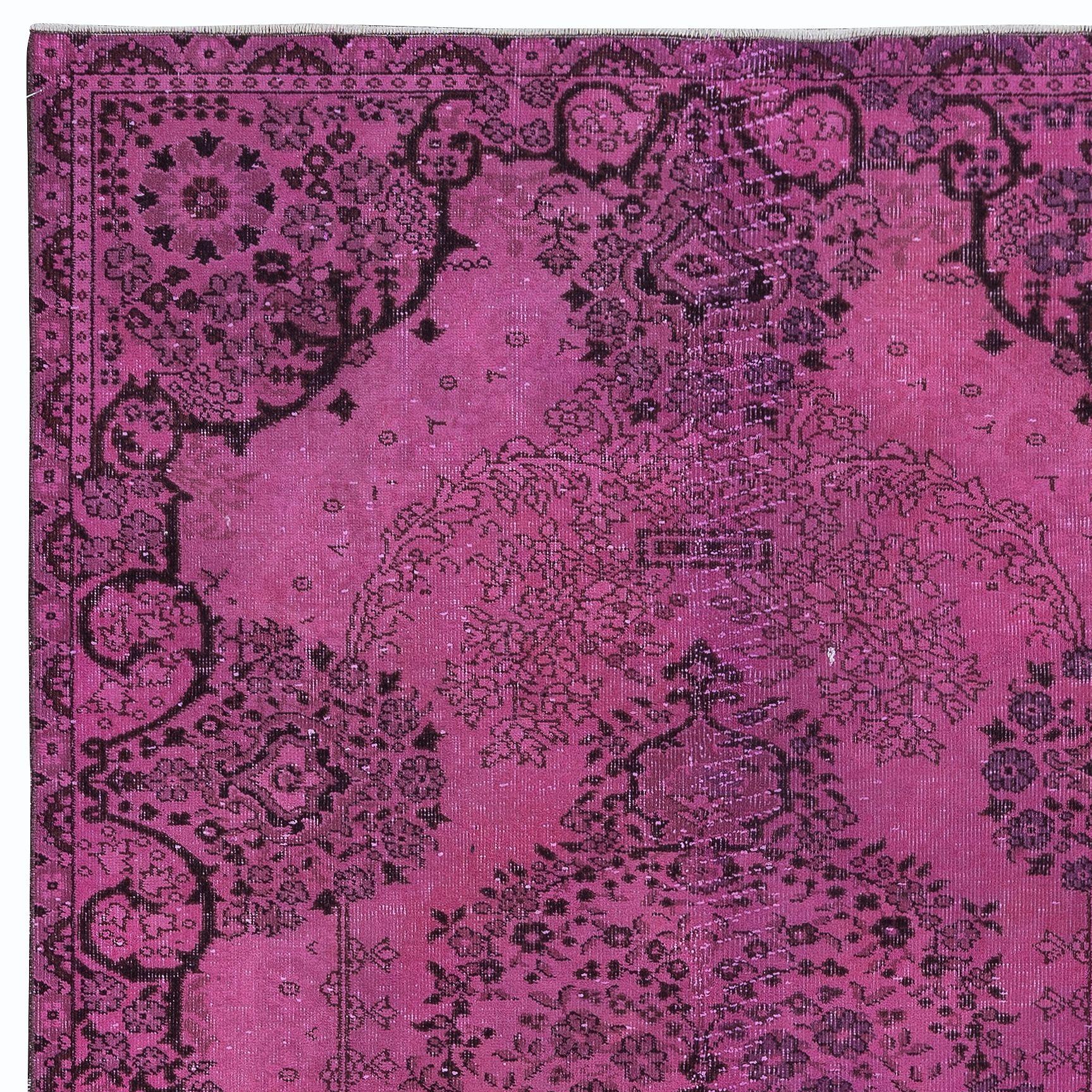 Hand-Knotted 5.3x8.5 Ft Decorative Pink Area Rug for Modern Interiors, Handknotted in Turkey For Sale
