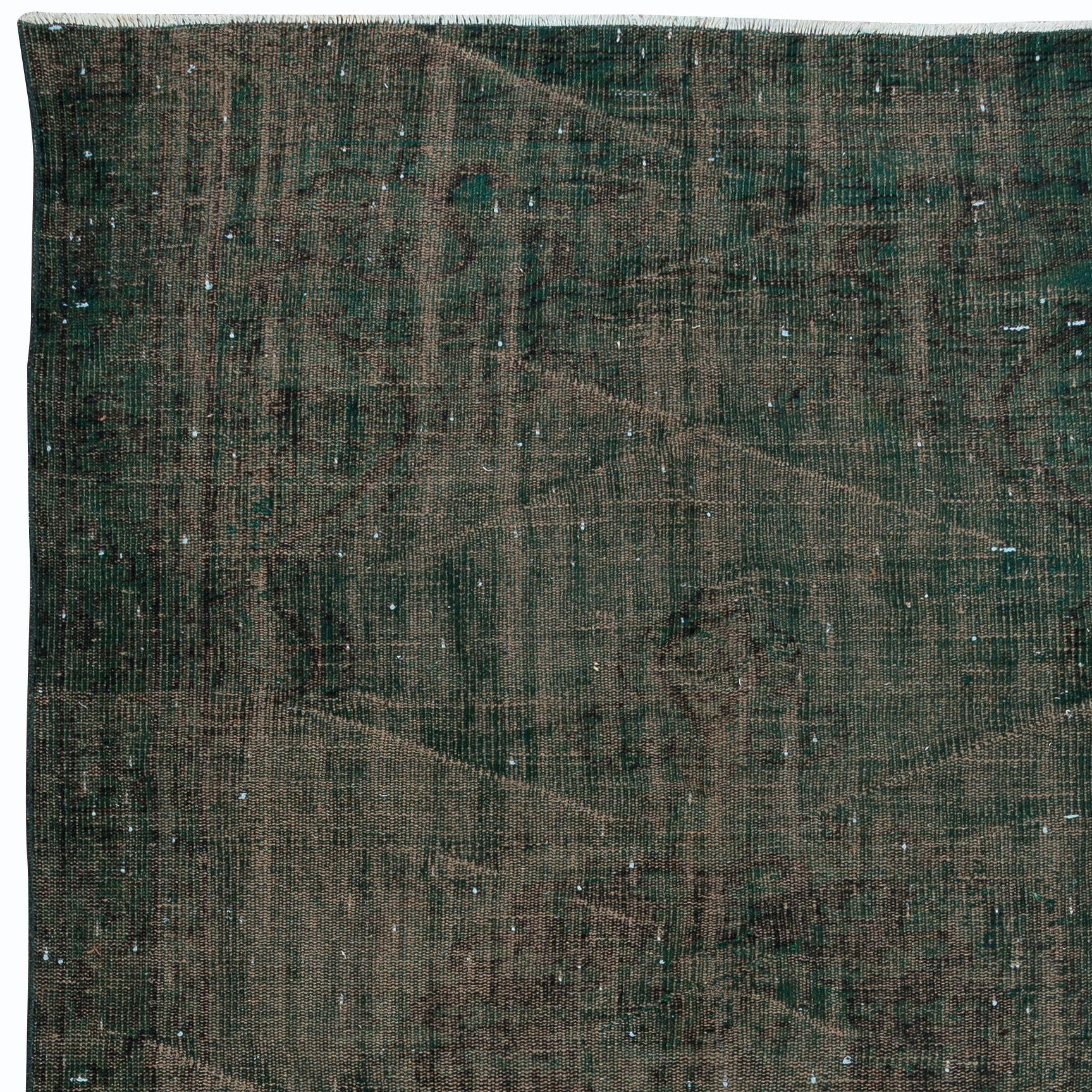 Hand-Knotted 5.3x8.5 Ft Distressed Dark Green Rug, Handmade Turkish Shabby Chic Carpet For Sale