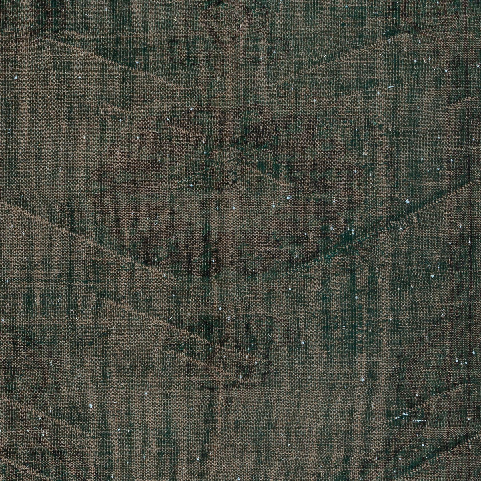 5.3x8.5 Ft Distressed Dark Green Rug, Handmade Turkish Shabby Chic Carpet In Good Condition For Sale In Philadelphia, PA