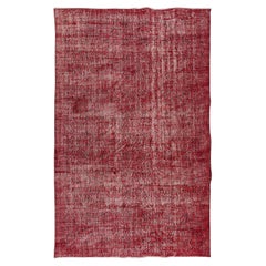 5.3x8.5 Ft Modern Handmade Turkish Rug in Red, Vintage Wool and Cotton Carpet