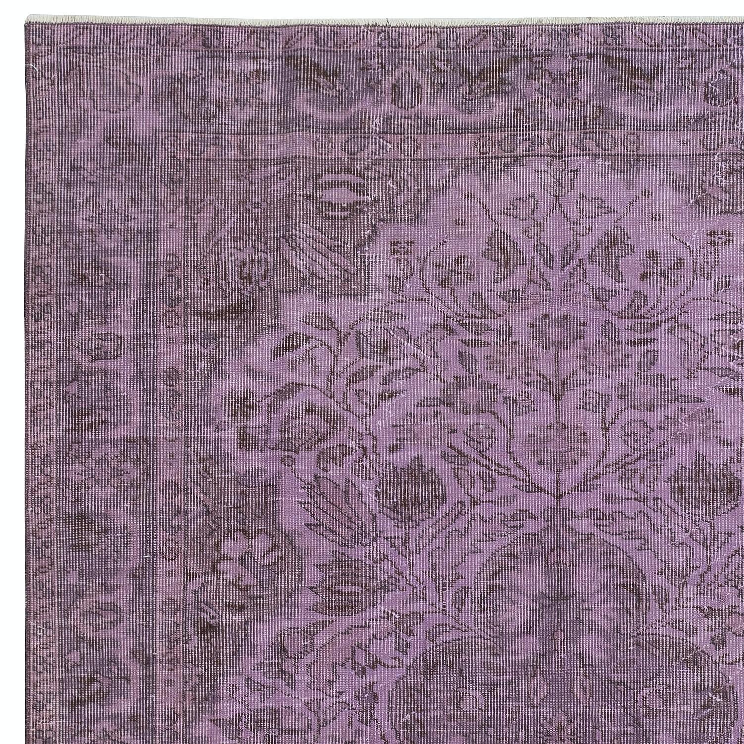 Handgefertigter lila Bodenteppich aus der Türkei, 5.3x8.6 Ft, handgefertigt, roter Teppich für das Wohnzimmer (Türkisch) im Angebot