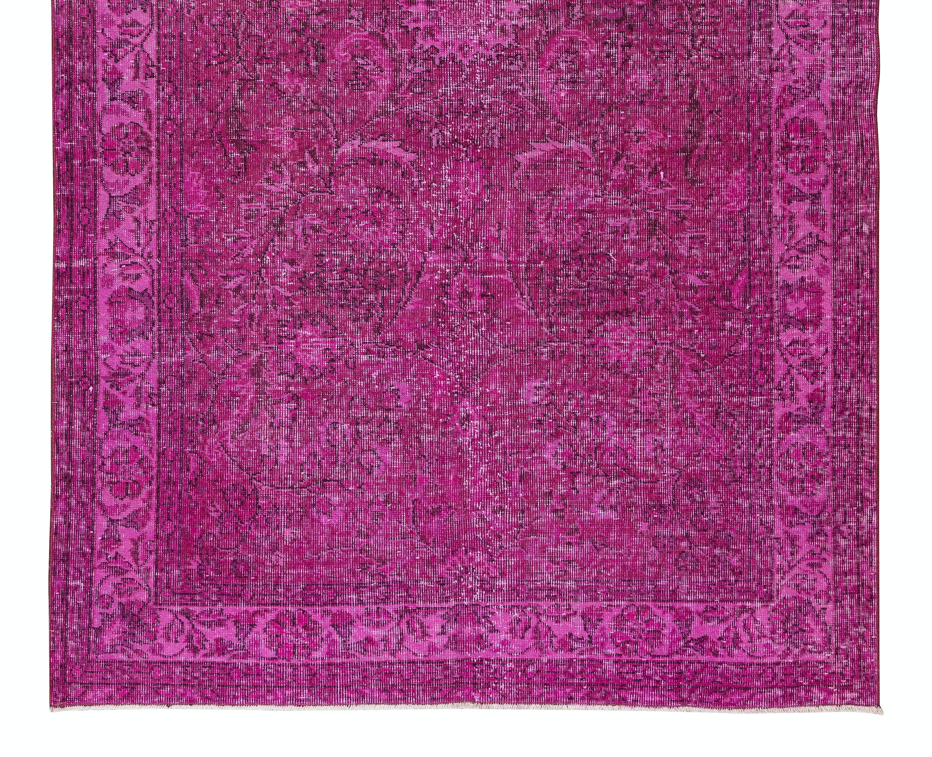 Hand-Knotted 5.3x8.6 Ft Handmade Turkish Decorative Rug in Fuchsia Pink for Modern Interiors For Sale