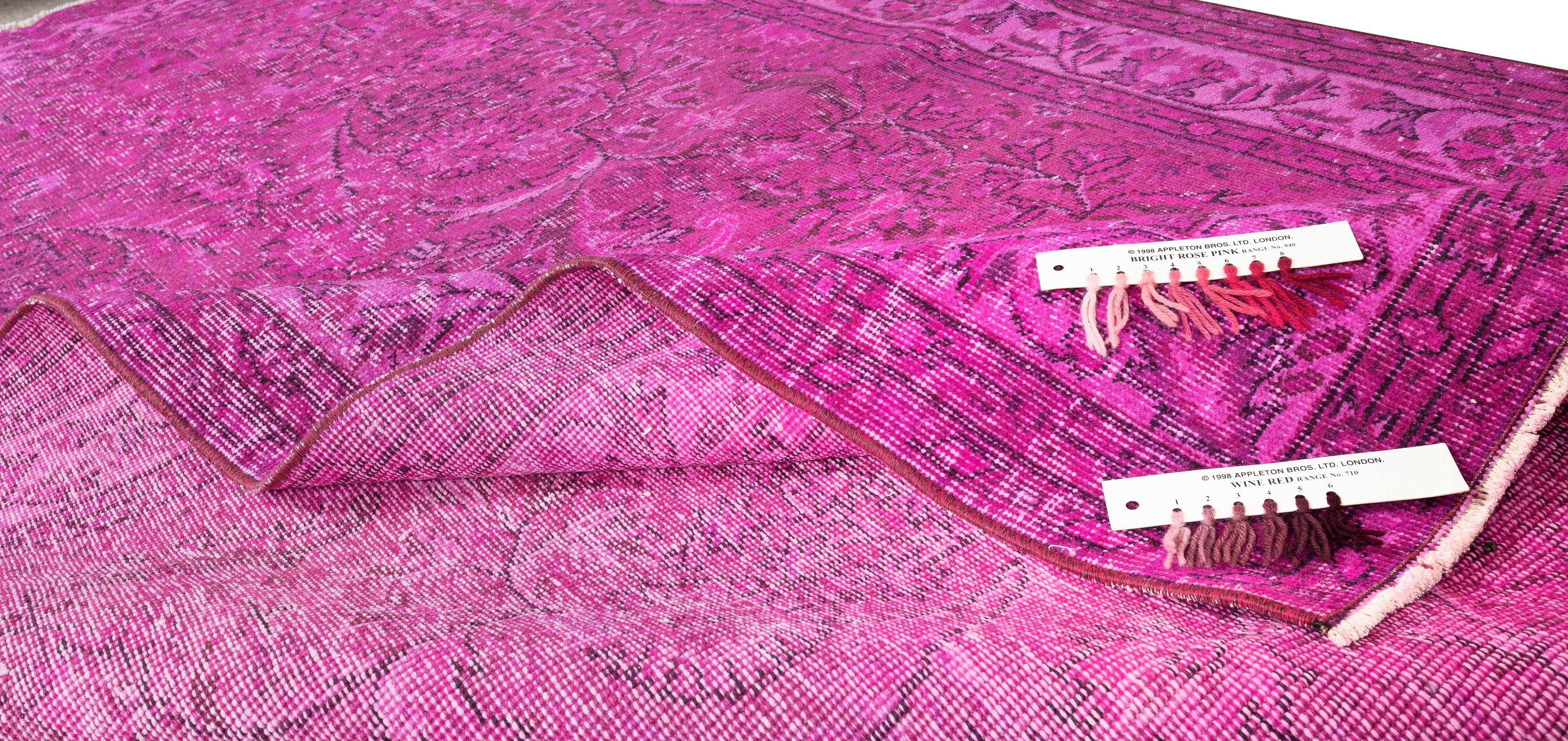 20th Century 5.3x8.6 Ft Handmade Turkish Decorative Rug in Fuchsia Pink for Modern Interiors For Sale