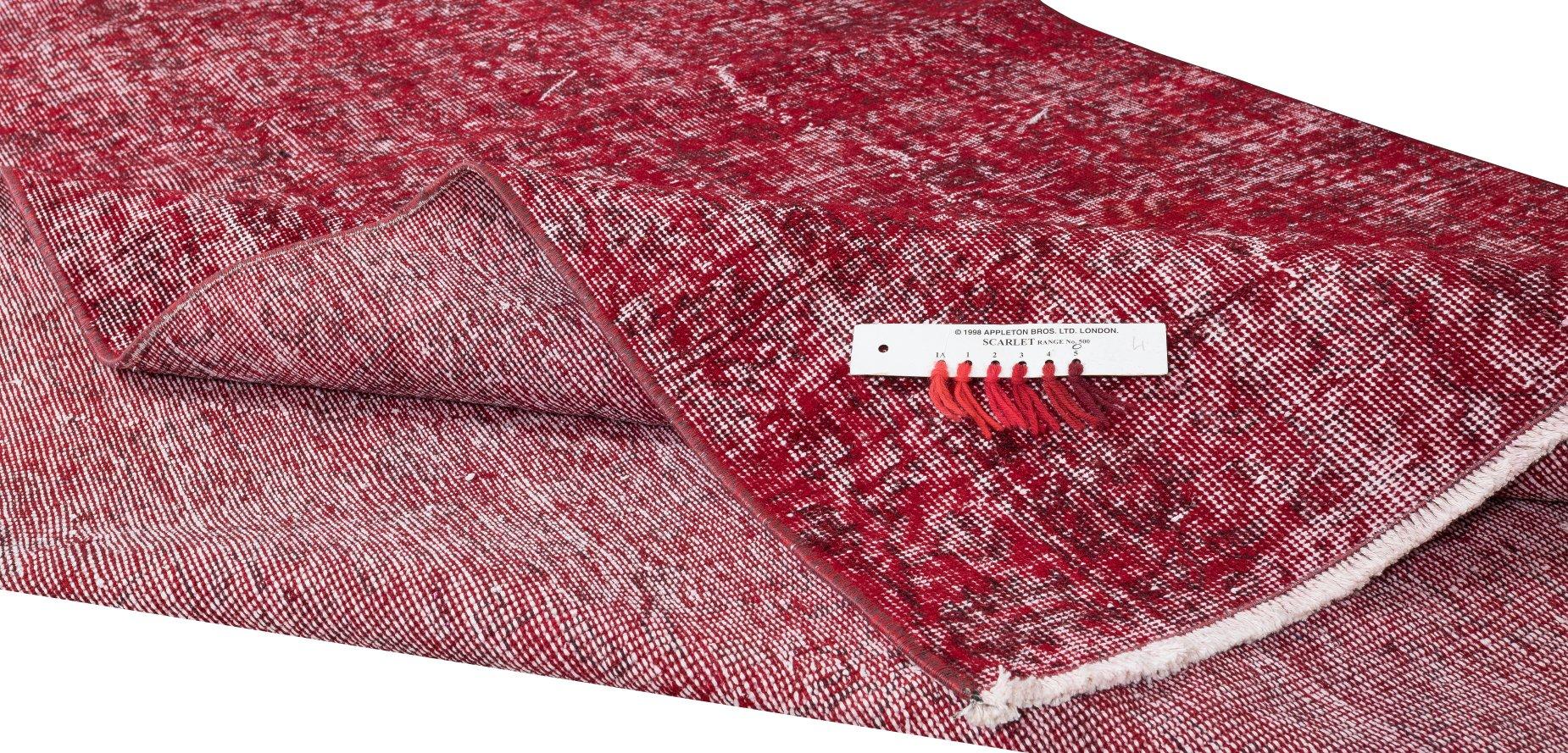 Hand-Knotted 5.3x8.6 Ft Handmade MidCentury Turkish Rug in Plain Red for Modern Interiors For Sale