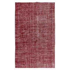 5.3x8.6 Ft Handmade MidCentury Turkish Rug in Plain Red for Modern Interiors