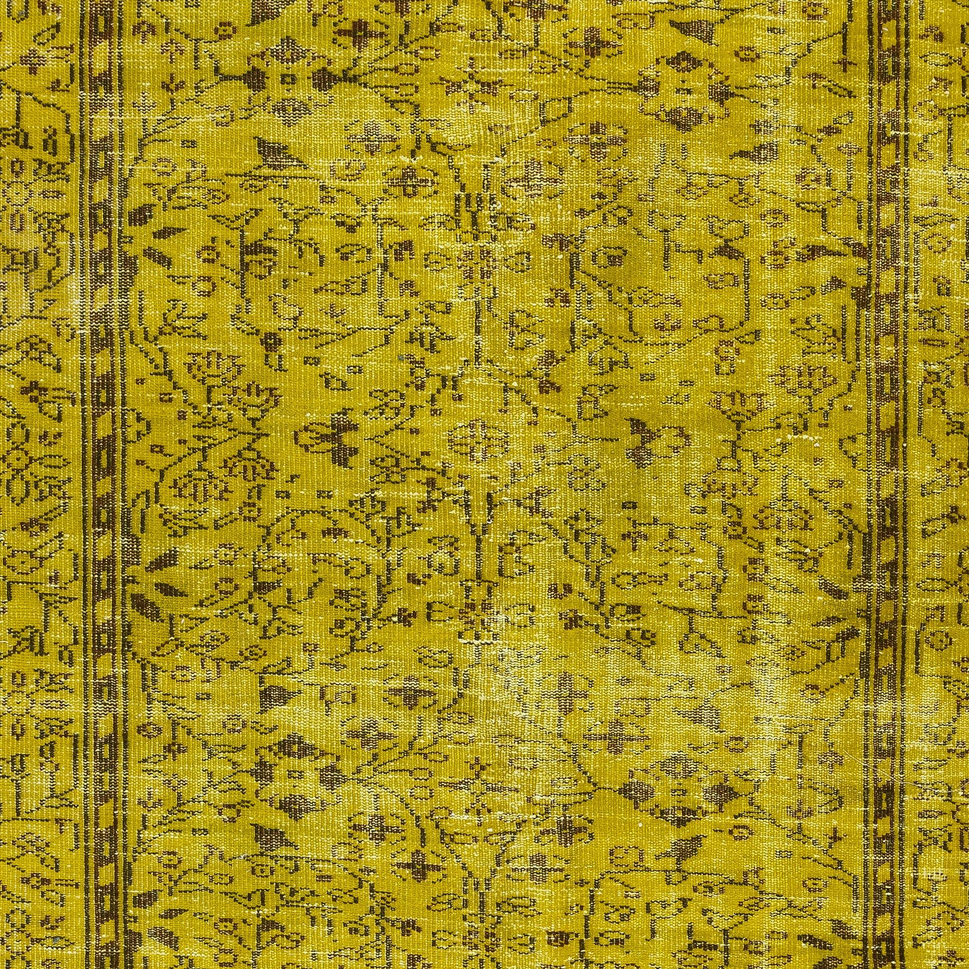 Hand-Knotted 5.3x8.6 Ft Handmade Turkish Yellow Area Rug with Floral Design For Sale