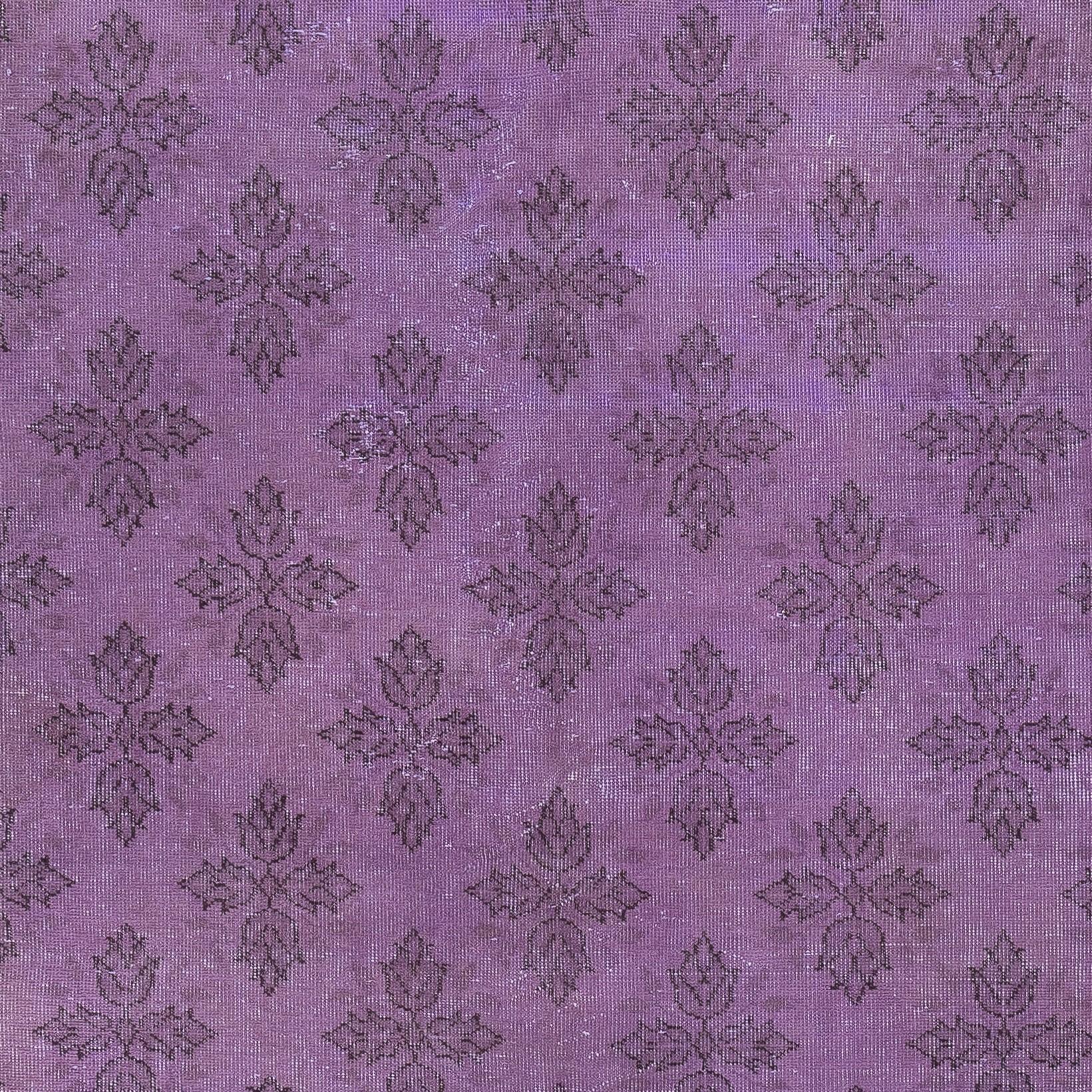 Mid-20th Century 5.3x8.6 Ft Purple Color Modern Handmade Turkish Wool Area Rug with Floral Design For Sale