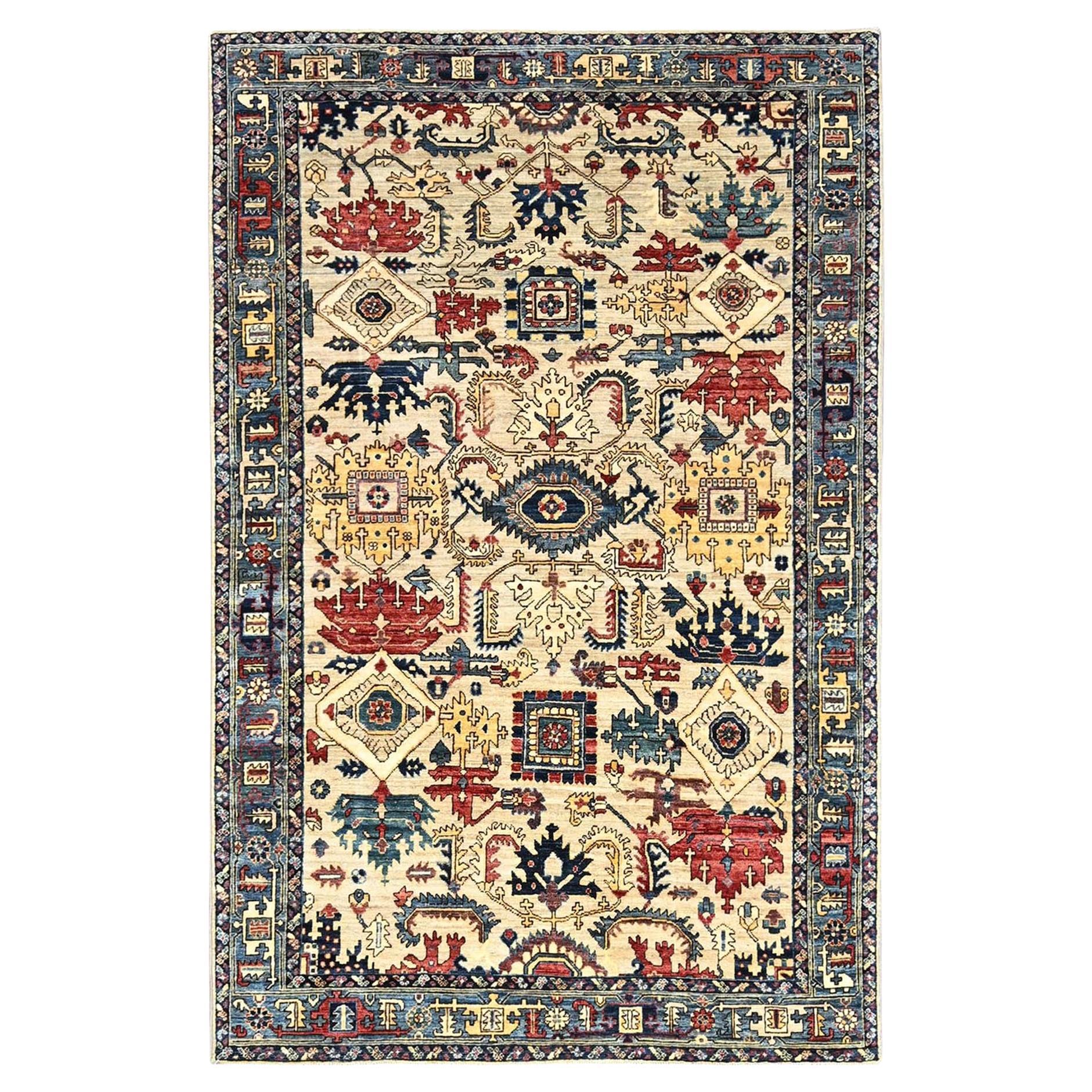 5'3 "x8'6" Elfenbeinfarbener Nordwest-Perser mit gezacktem Gul-Motiv Handgeknüpfter Wollteppich im Angebot
