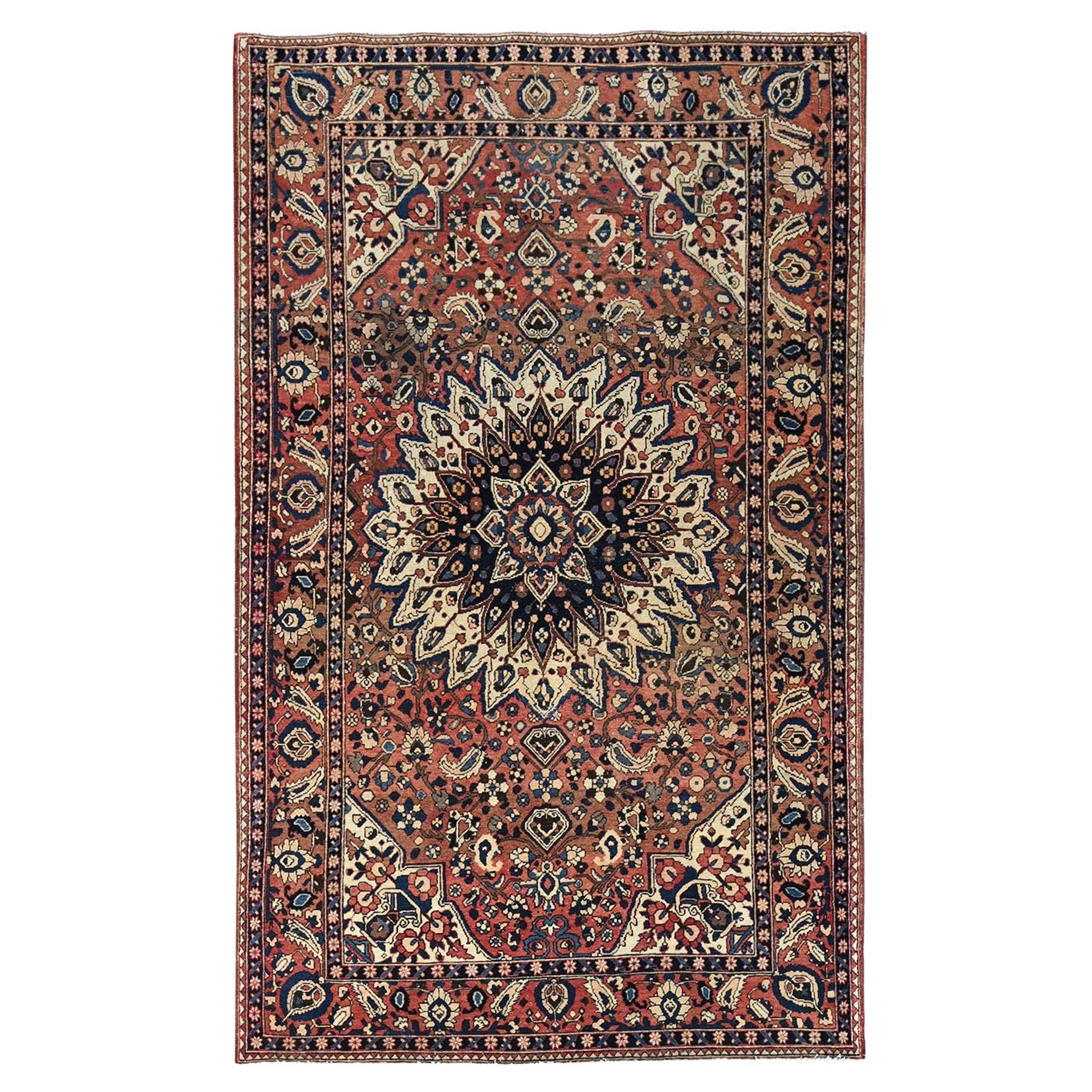 5'3 "x8'6" Rouge Vintage Persan Bakthiar Noué à la main Pure Laine Propre Tapis d'Orient