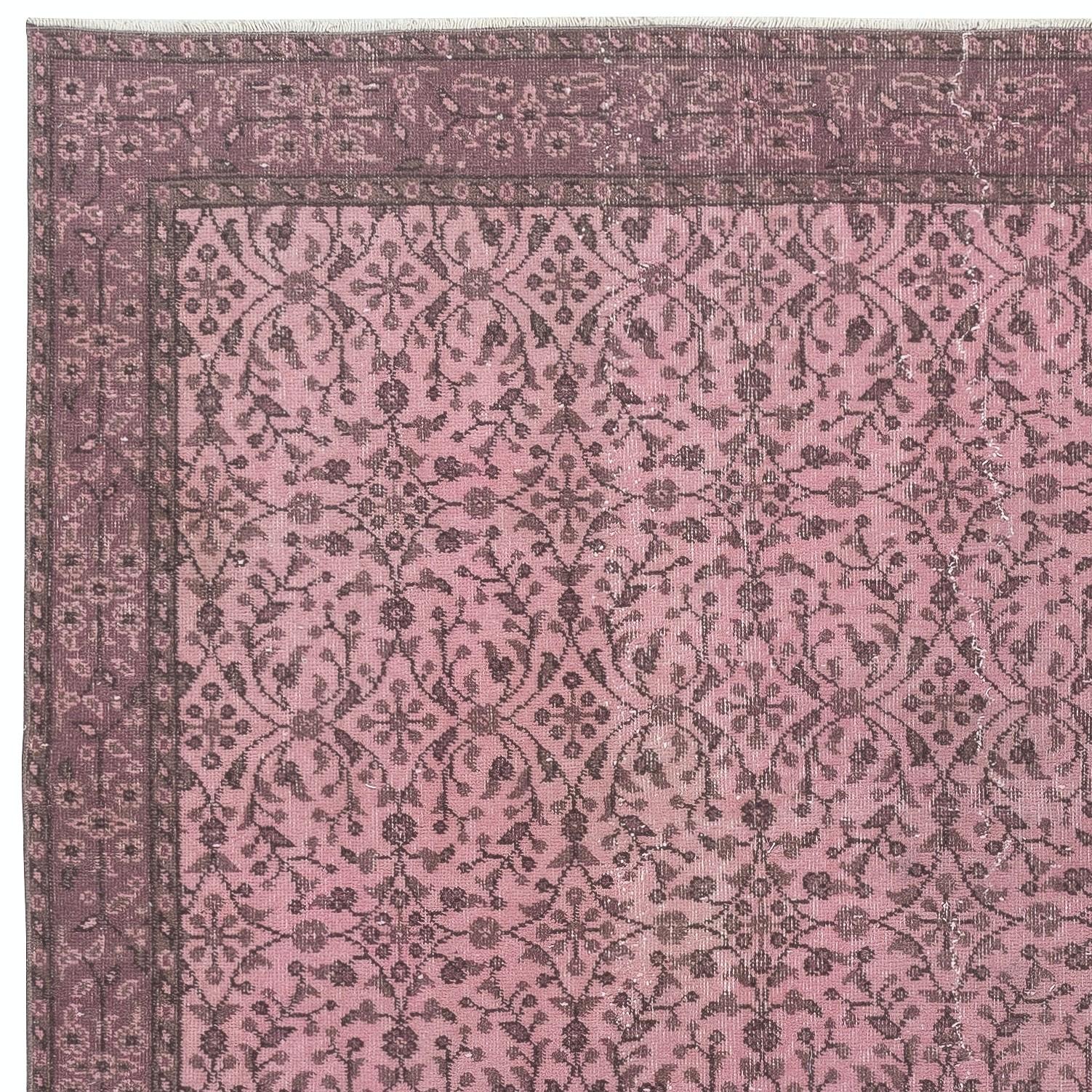 5.3x8.7 Ft Handmade Flower Design Wolle Bereich Teppich. Modern Pink Color Rug (Türkisch) im Angebot