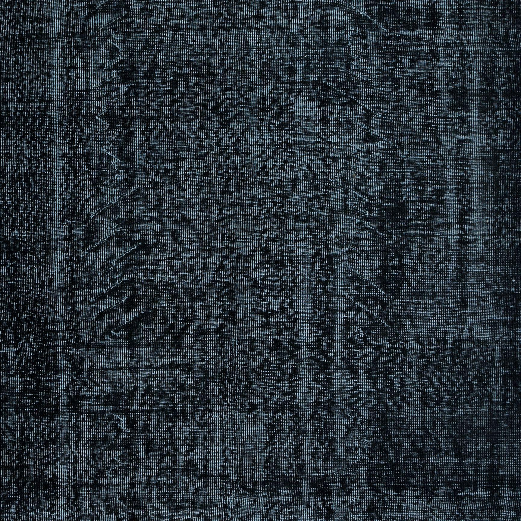 20th Century 5.3x8.7 Ft Handmade Turkish Modern Wool Area Rug in Black & Bluish Black For Sale