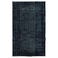 Tappeto di lana turco moderno fatto a mano 5.3x8.7 Ft in nero e nero bluastro