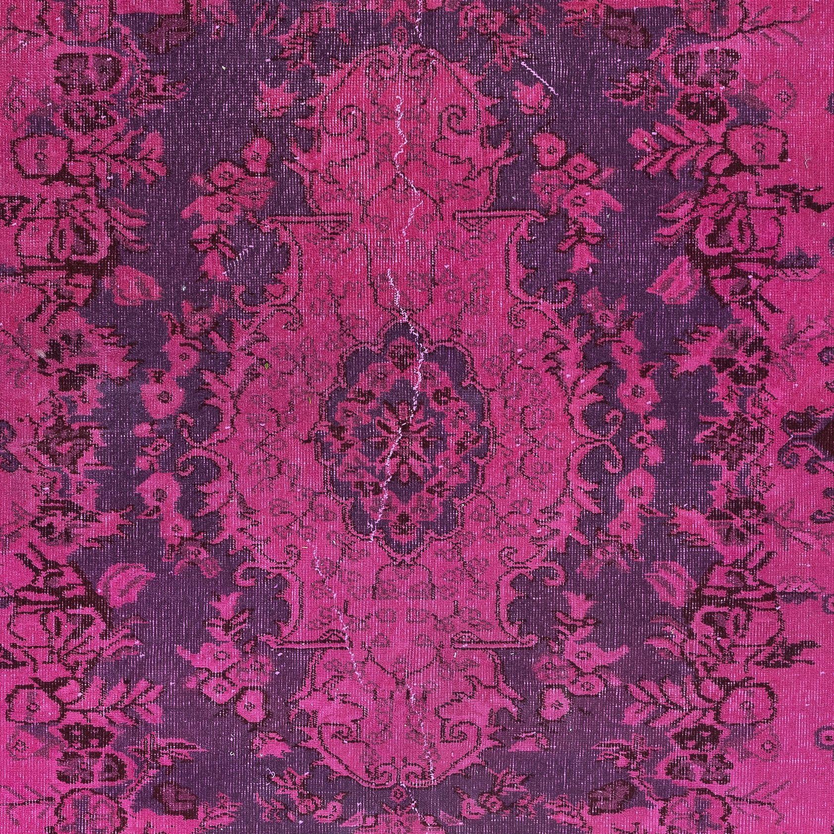 20th Century 5.3x8.7 Ft Modern Handmade Turkish Area Rug in Pink, Violet Purple & Brown For Sale