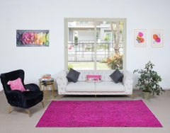 5.3x8.7 Ft Modern Handmade Turkish Vivid Hot Pink Rug with Flower Design