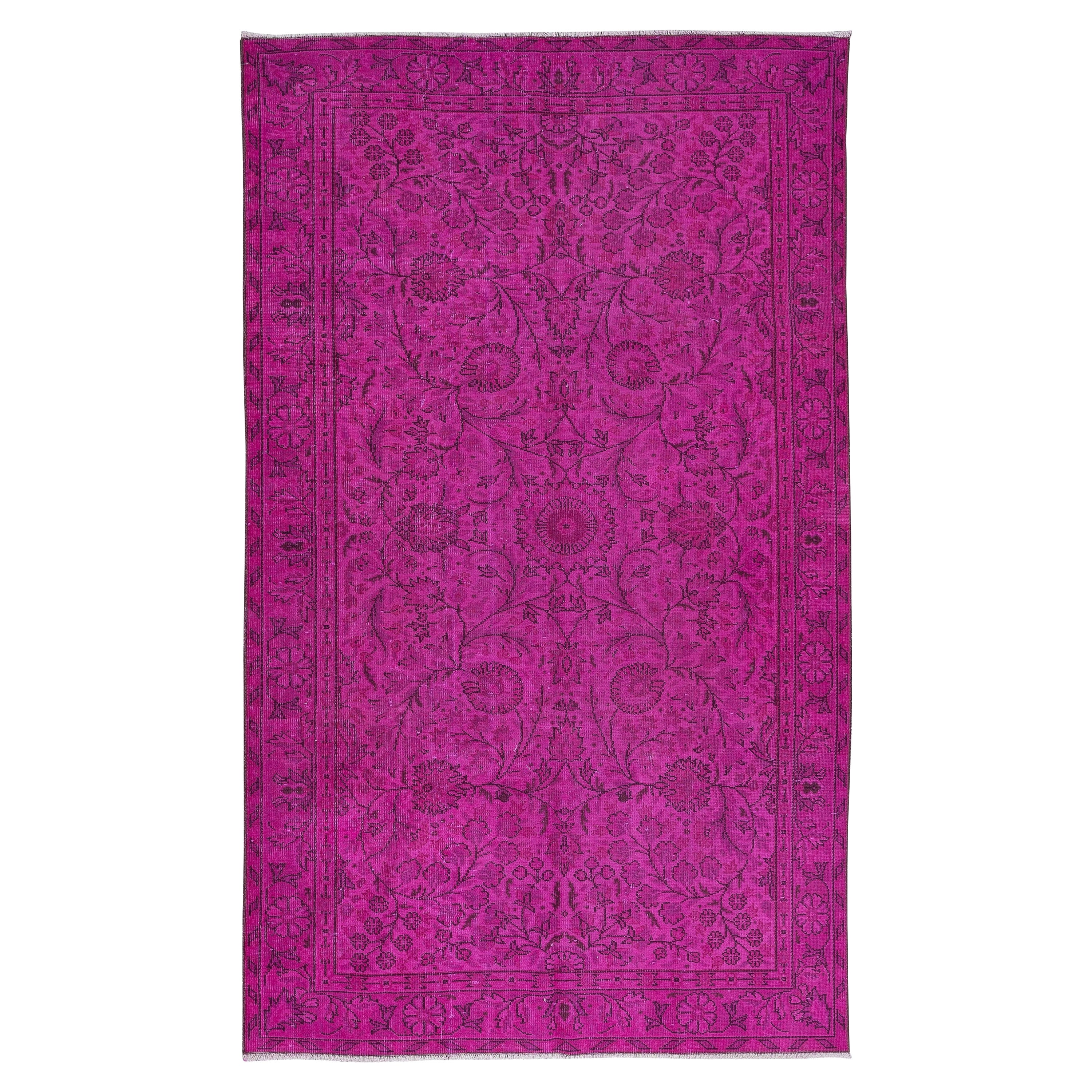 5.3x8.7 Ft Tappeto moderno fatto a mano turco rosa caldo con design floreale