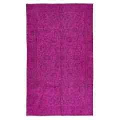 5.3x8.7 Ft Tappeto moderno fatto a mano turco rosa caldo con design floreale