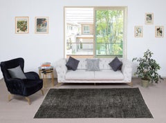 5.3x8.7 Ft Vintage Handmade Rug Overdyed in Black for Contemporary Interiors