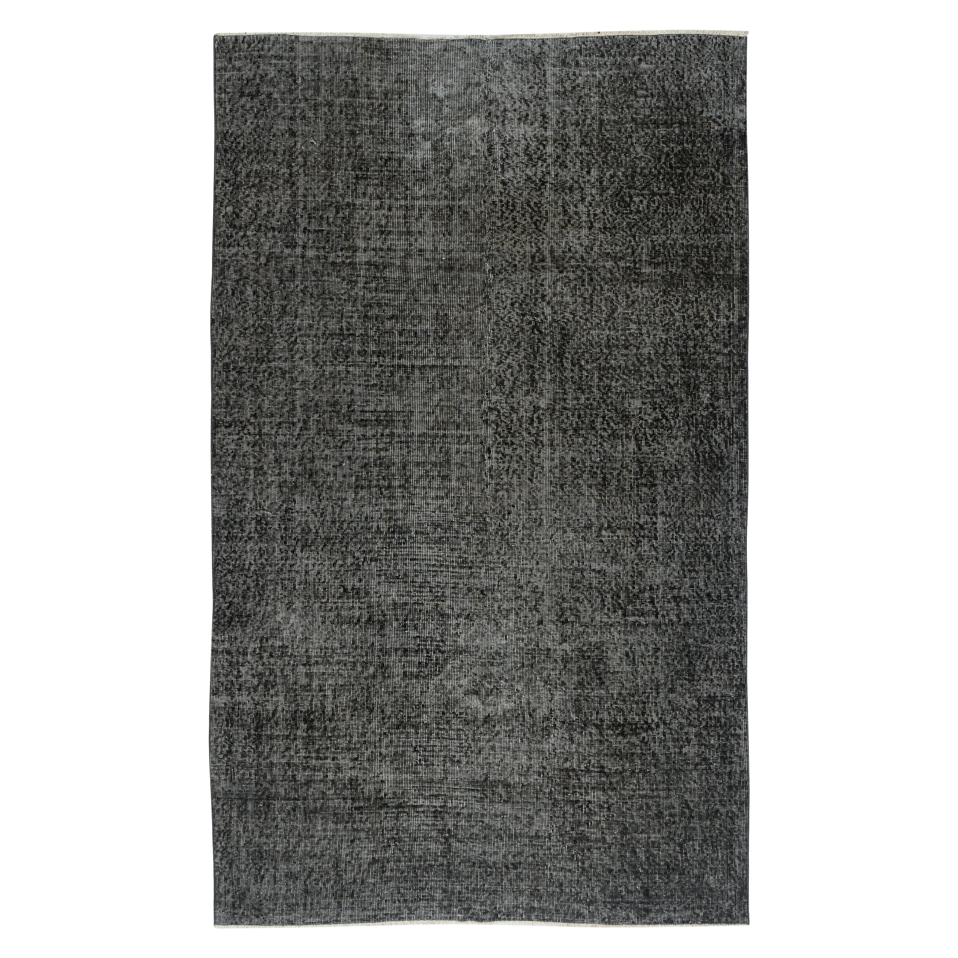 Tappeto vintage fatto a mano 5,3x8,7 Ft sovratinto in nero per interni contemporanei