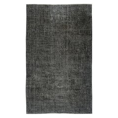 Tappeto vintage fatto a mano 5,3x8,7 Ft sovratinto in nero per interni contemporanei