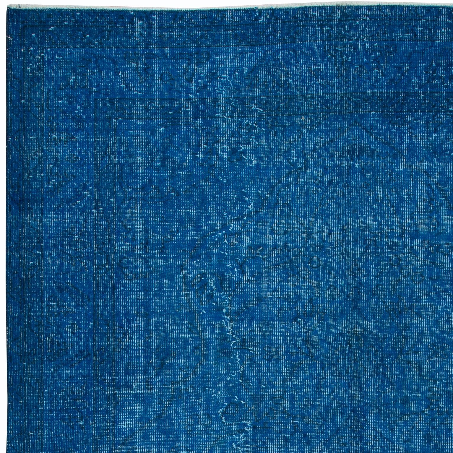 20th Century 5.3x8.8 Ft Contemporary Handmade Area Rug in Solid Blue, Modern Turkish Carpet For Sale