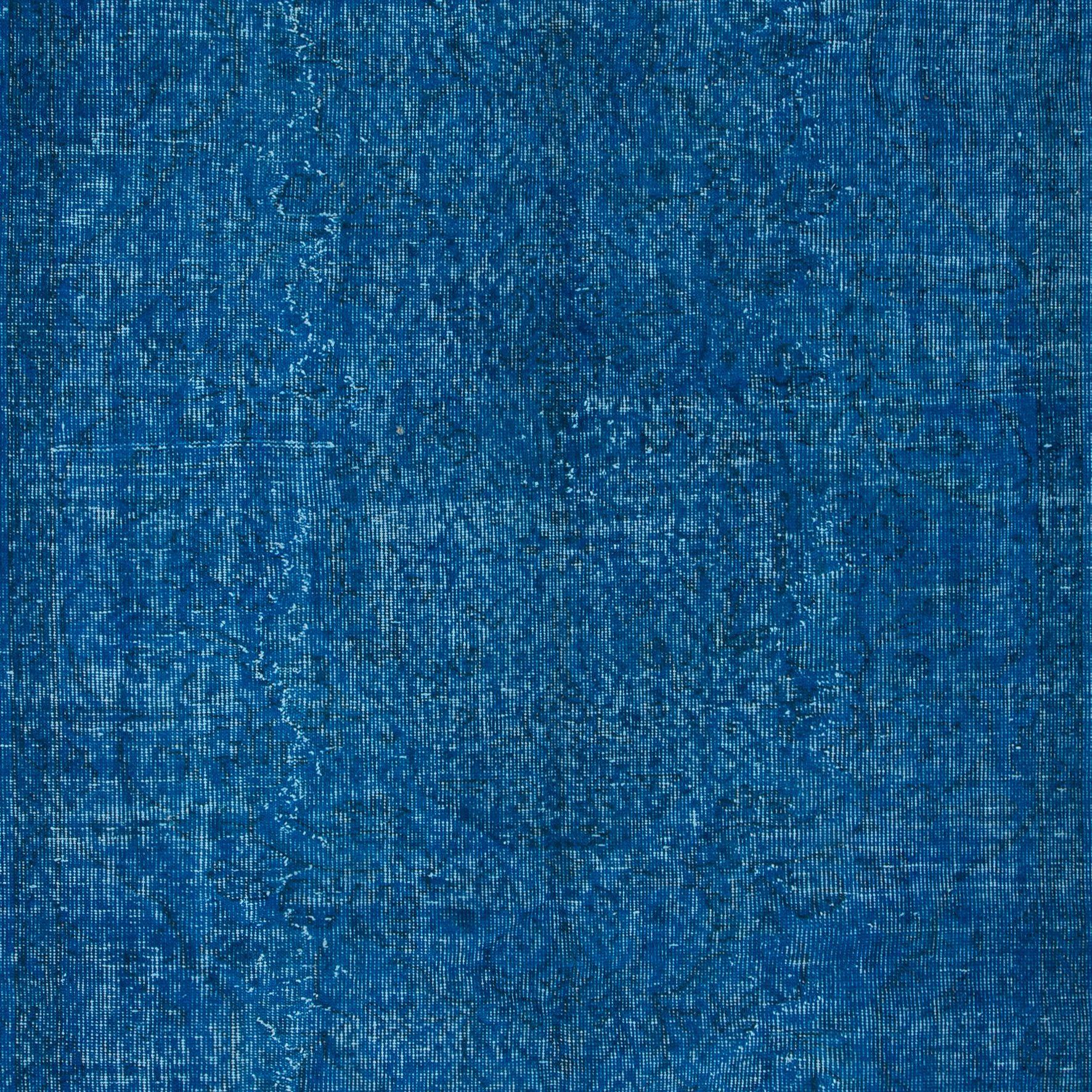 Hand-Knotted 5.3x8.8 Ft Handmade Turkish Wool Area Rug in Solid Blue 4 Modern Interiors For Sale