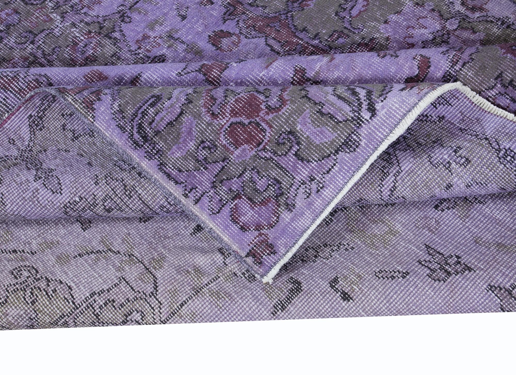 Hand-Knotted 5.3x8.8 Ft Modern Purple Area Rug, Handknotted and Handwoven in Turkey For Sale