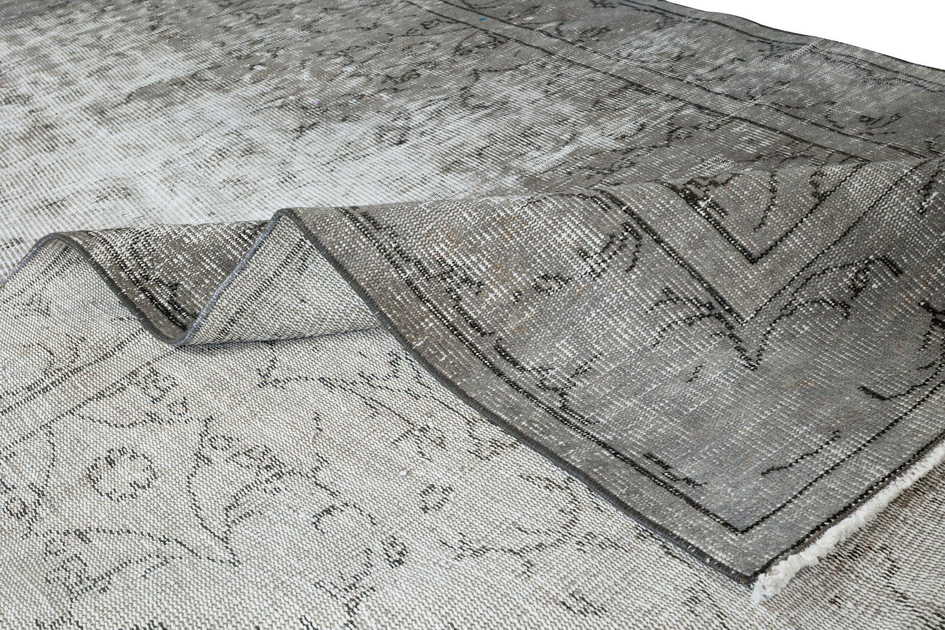 Modern 5.3x8.9 Ft Distressed 1950s Handmade Anatolian Area Rug Over-Dyed in Gray Color For Sale