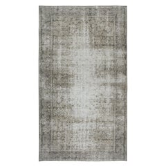 Vintage 5.3x8.9 Ft Distressed 1950s Handmade Anatolian Area Rug Over-Dyed in Gray Color