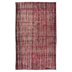 5.3x9 Ft Red Modern Carpet, Distressed Hand-Knotted Anatolian Mid-Century Rug