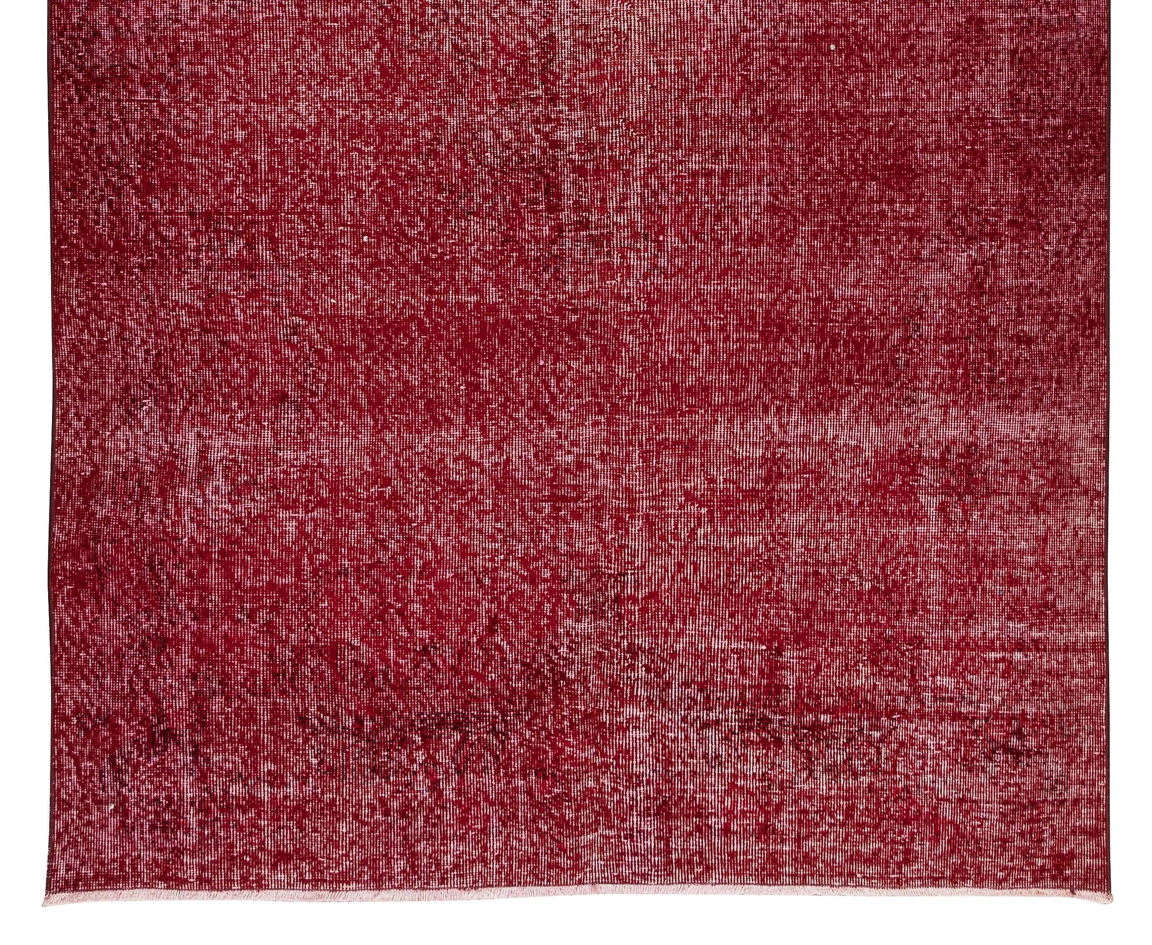 20th Century 5.3x9 Ft Handmade Turkish Area Rug, Modern Plain Solid Red Wool Carpet For Sale