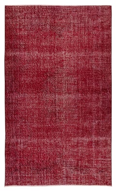 5.3x9 Ft Handmade Turkish Area Rug, Modern Plain Solid Red Wool Carpet (tapis de laine rouge uni et moderne)