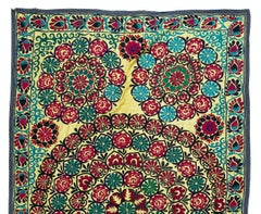 Suzani Bed Cover, Hand Embroidered Wall Hanging, Needlework Tapestry