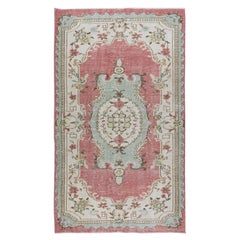 Türkischer Teppich im Vintage-Stil in Rot, 5.3x8.9 Ft. Handgefertigter Wollteppich im Medaillon-Design