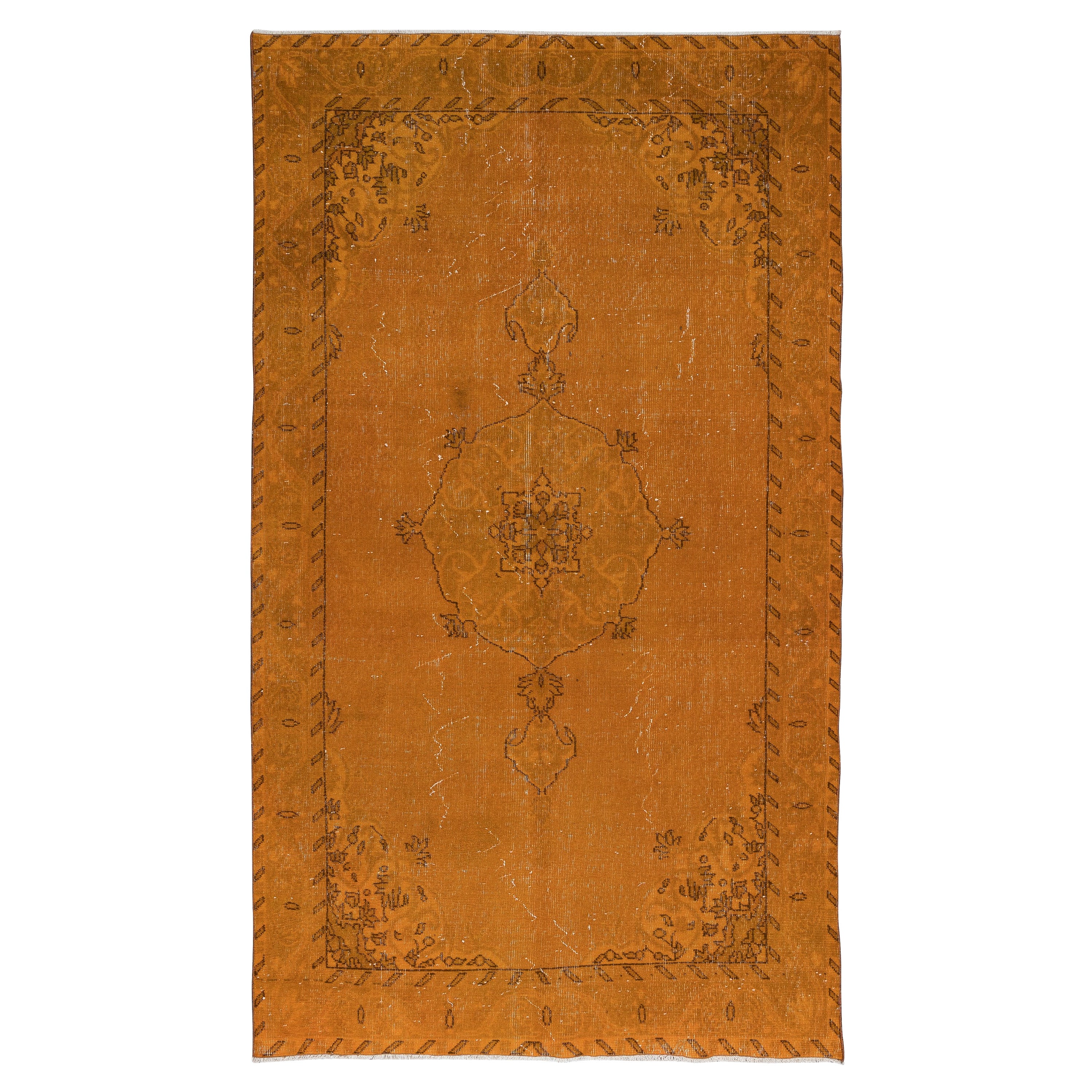 Tappeto arancione autentico 5.3x9 Ft per interni moderni, tappeto anatolico fatto a mano in vendita