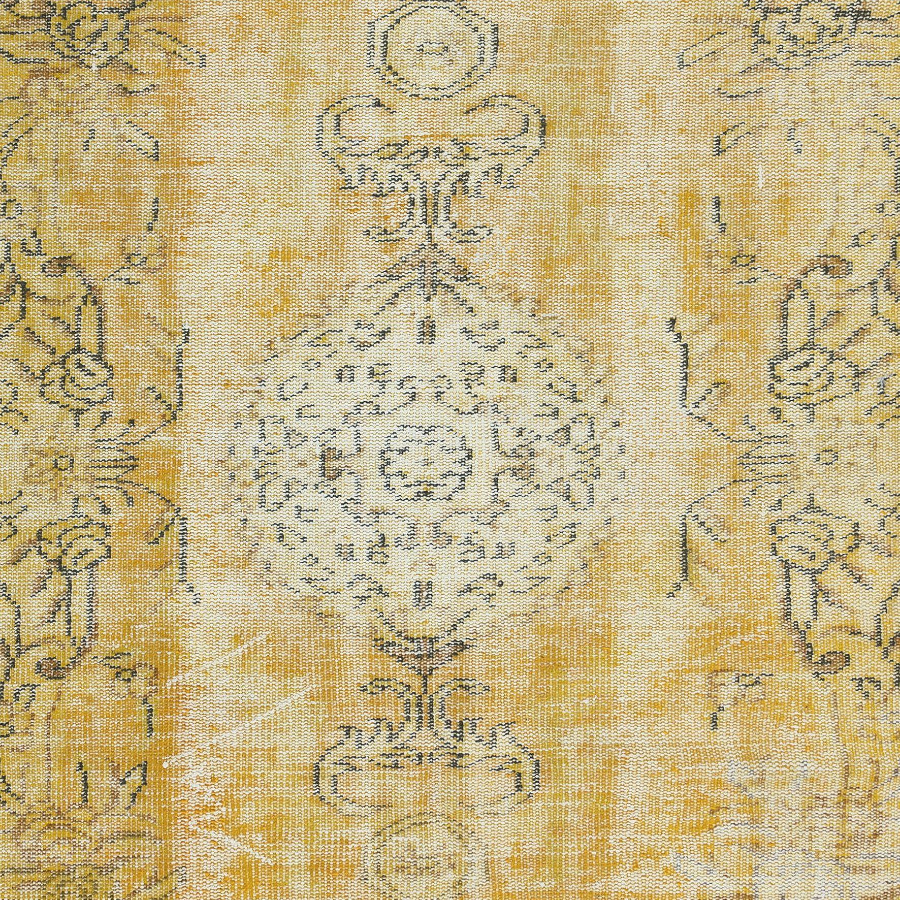 Hand-Knotted 5.3x9 Ft Distressed Handmade Turkish Modern Rug in Yellow, Woolen Floor Covering For Sale