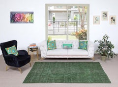 5.3x9 Ft Hand-knotted Vintage Turkish Rug Overdyed in Green for Modern Interiors