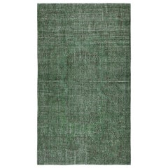 5,3x9 Ft Tappeto turco vintage annodato a mano e sovratinto in verde per interni moderni