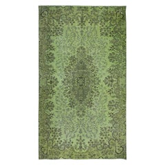 5.3x9 Ft Hand-Made Area Rug in Light Green Color, Contemporary Turkish Carpet